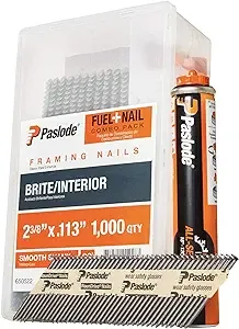 Paslode, Framing Nails and Fuel Pack, 650522, 2 3/8 inch x .113 Gauge, Smooth Brite, 1 Fuel Cell and 1,000 Nails