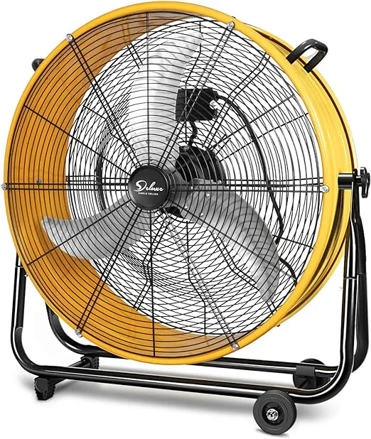 30 inch 3-Speed Heavy Duty Metal Industrial Drum Fan, Yellow, Simple Deluxe