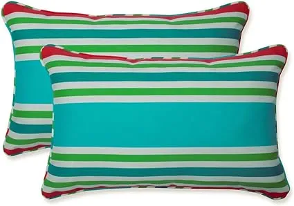 2-Piece Outdoor Lumbar Pillows - Topanga Stripe - Pillow Perfect