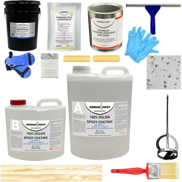 ArmorPoxy Garage Floor Epoxy Kit - 14-Pc 2 Part - 600 Sq Ft - Gray, Industrial Grade Epoxy Garage Floor Coating Kit - for Garage, Basements, Workshops, Contractors, Automotive, Storage, Retail ShopsArmorPoxy Garage Floor Epoxy Kit - 14-Pc 2 Part - 60…