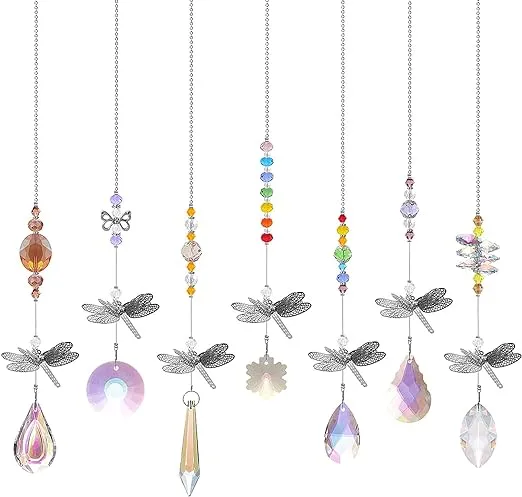 Longsheng - Since 2001 - Pack of 7 Crystal Suncatchers Dragonfly Pendant Rainbow Maker Hanging for Window Wedding Garden Decor