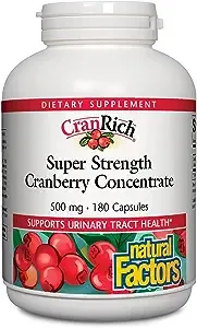 CranRich by Natural Factors, Super Strength Cranberry Concentrate, Antioxidant Supplement for Urinary Tract Support, Non-GMO, 180 Capsules