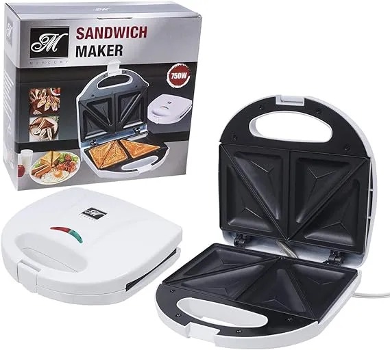 Mercury Sandwich Maker and Toaster with Non-Stick Surface, White 46781