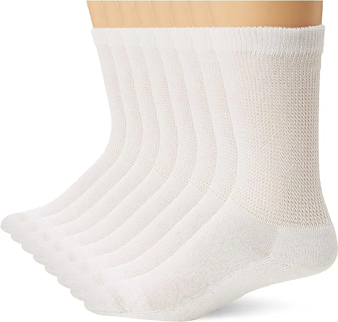 Medipeds Mens Diabetic Extra Wide Non-Binding Top Crew Socks, White, Size 9.0, Gold