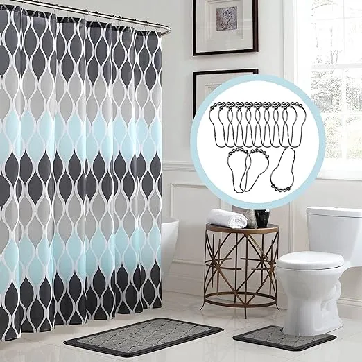 15-Piece Shower Curtain Set 72&#034;x72&#034; Clarisse Grey/Blue