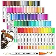 Lelix 120 Colors Dual Tips Brush Pens Art Markers with a Coloring Book, Brush and Fine Point Pens Fineliner for Adults Kids Coloring Books Calligraphy Journaling Lettering Drawing