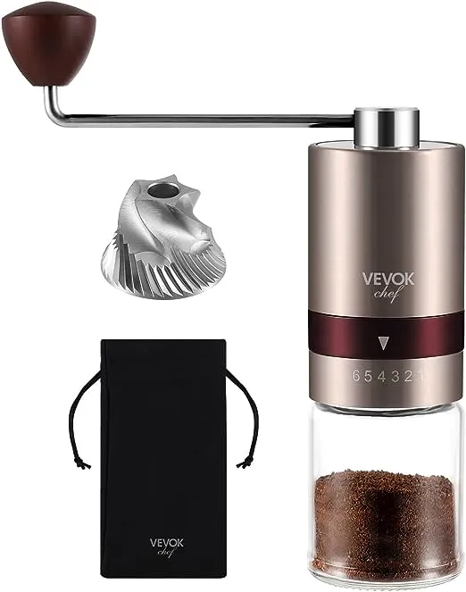 Gold Manual Coffee Grinder Stainless Steel Burr Coffee Grinder With Portable Bag