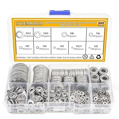 Sutemribor 304 Stainless Steel Flat Washers Set 580 Pieces, 9 Sizes - M2 M2.5 M3 M4 M5 M6 M8 M10 M12