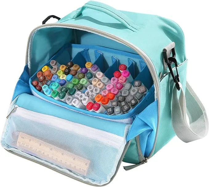 Togood Storage Tote Bag for Marker Pens Brush Pen Coloring Pencils Books Art and Crafts Supplies Tools Cosmetics, Up to 130 Pens,light green