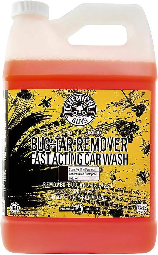 Chemical Guys CWS_104 Concentrated Bug and Tar Remover Car Wash Soap (Works with Foam Cannons, Foam Guns or Bucket Washes) Safe for Cars, Trucks, Motorcycles, RVs & More, 128 fl. Oz (1 Gallon)