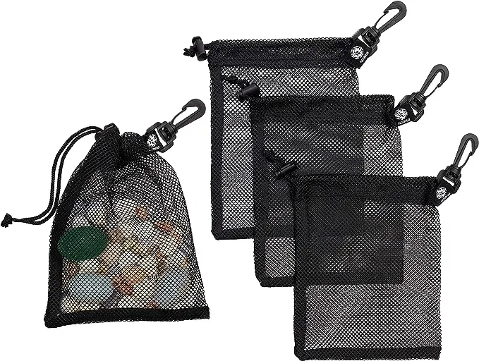 Palterwear Mesh Drawstring Bag With Clip - Set of 4 (6 x 8 inch)