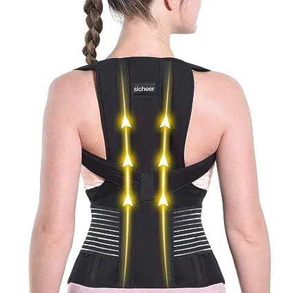 Sicheer Posture Corrector for Women and Men Back Brace Straightener Shoulder Upright Support Trainer for Body Correction and Neck Pain Relief, Large