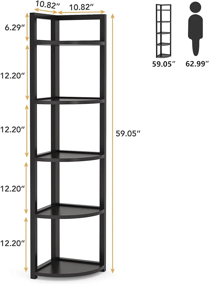 Tribesigns 5 Tier Corner Shelf Modern Corner Bookshelf Small Bookcase Storage ...