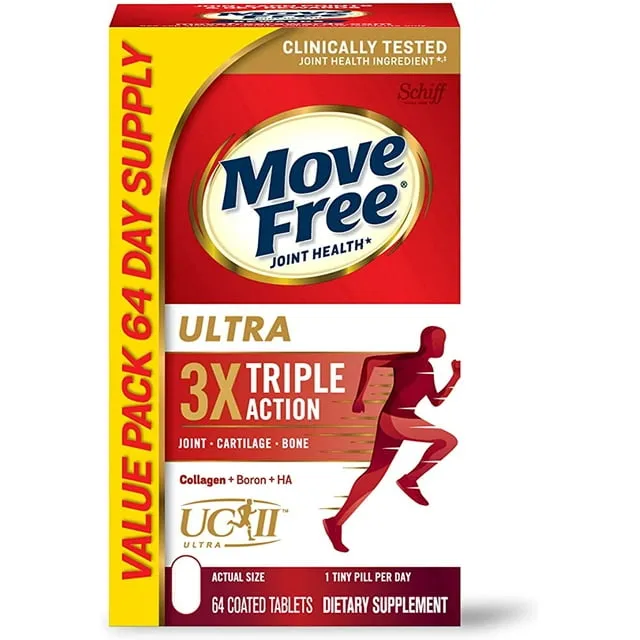 Move Free Ultra Triple Action, Joint Health Supplement with Type II Collagen, Boron and Ha, 64 Tablets