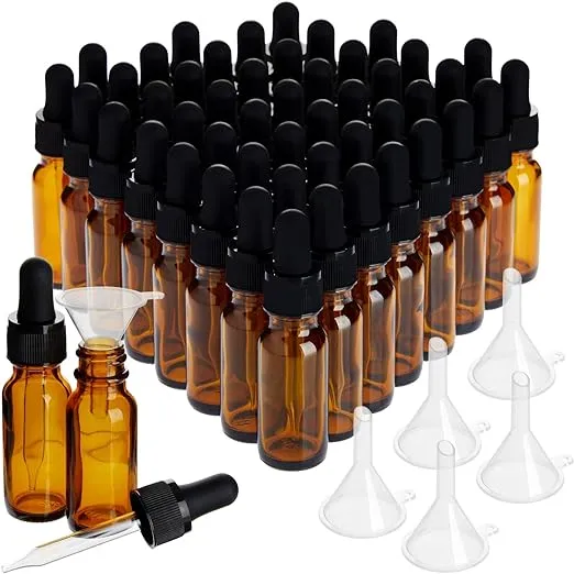 Juvale 15 Pack 4oz Amber Glass Bottles with Eye Dropper Dispenser and 6 Funnels for Essential Oils, Travel Aromatherapy Perfume, Liquids (120ml)