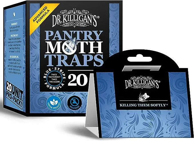 Dr. Killigan's Premium Pantry Moth Traps with Pheromones Prime | Sticky Glue Indian Meal Moth Traps for Kitchen | How to Get Rid of Moths in House | Non-Toxic Moth Pheromone Traps (20 Pack, Blue)