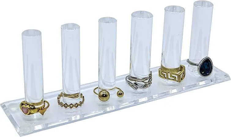 FROG SAC 6 Rod Ring Holder Jewelry Stand, Clear Acrylic Ring Display Organizer For Girls Room, Small Cylinder Storage For Multiple Rings For WomenFROG SAC 6 Rod Ring Holder Jewelry Stand, Clear Acrylic Ring Display Organizer For Girls Room, Small Cylinde