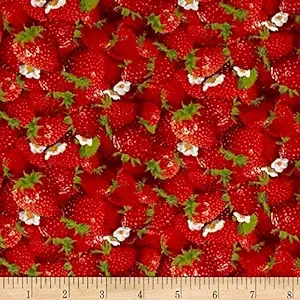 Strawberry Fabric Fruit Strawberries Cotton #155 Red Elizabeths Studio By Yard