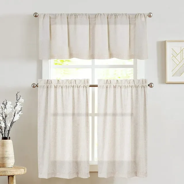 Kitchen Curtains and Valances Set 3 Pieces Set Rod Pocket Tier Curtains