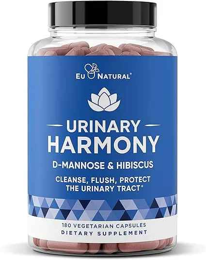 Urinary Harmony D-Mannose Supplement – Urinary Tract Health for Women – Potent Clinical-Strength Formula with D-Mannose and Hibiscus Cleanses and Flushes the Urinary System – 180 Fast-Acting Capsules