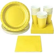 Juvale Yellow Party Supplies, Paper Plates, Cups, and Napkins (Serves 24, 72 Pieces)