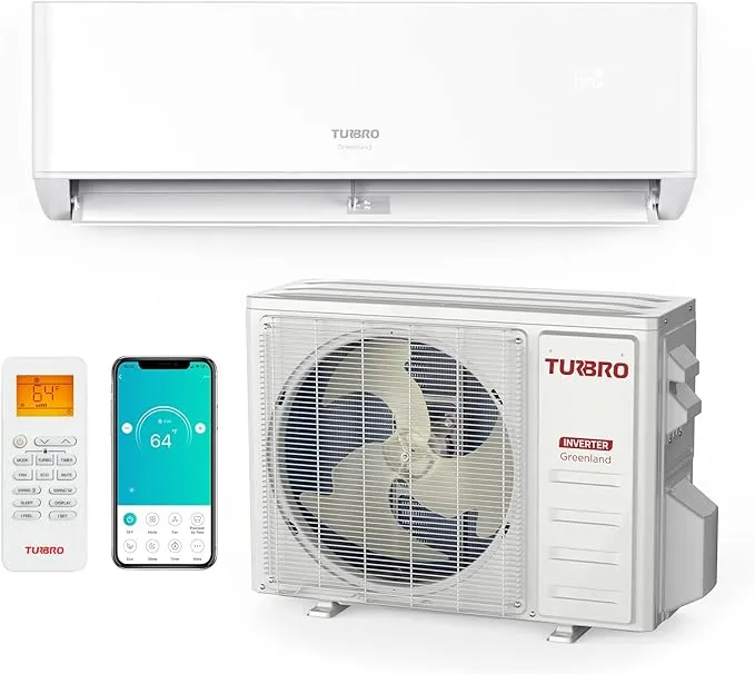 TURBRO 12,000 BTU Ductless Mini Split Air Conditioner with Heater and Remote, WiFi Control ‎GL12K115