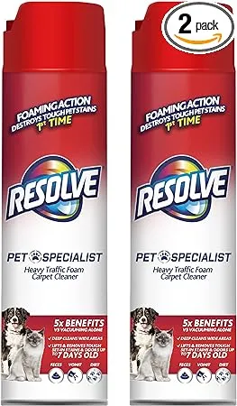 Resolve Pet Specialist Heavy Traffic Foam, Carpet Cleaner, Pet Stain And Odor Remover, Carpet Cleaner Solution, 2 Pack Of 22oz