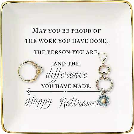 Happy Retirement Gifts for Women – Ceramic Jewelry Holder Ring Dish Trinket Tray – Retirement Appreciation Gift -Gift for Mom Boss Co-workers, Teachers,Nurse,Friends,Wife,Sister