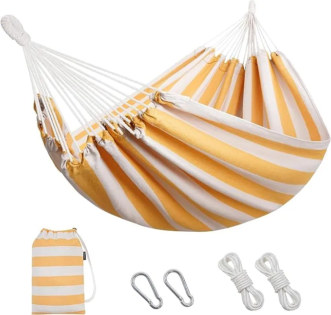 Brazilian Double Hammock 2 Person with Tree Straps, Cotton Hammock with Carrying Bag - Woven Hammock for Patio, Backyard, Porch, Outdoor and Indoor Use - Soft Cotton Fabric Hammocks