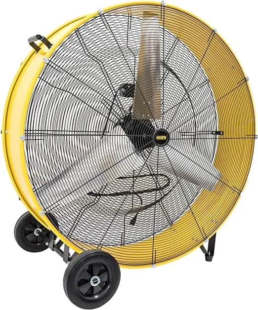 HiCFM 26800 CFM 42 inch Industrial Drum Fan, 4/5hp Powerful Motor, Heavy Duty Barrel Structure, 8 inch Wheels for Warehouse, Garage or Industrial