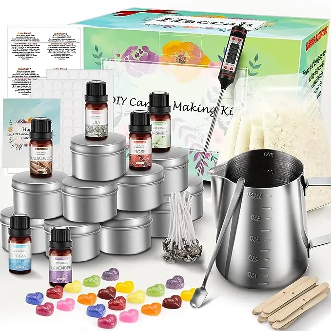 Haccah Complete Candle Making Kit,Candle Making Supplies,DIY Arts and Crafts Kits for Adults,Beginners,Kids Including Wax, Wicks, 6 Kinds of Scents,Dyes,Melting Pot,Candle tins