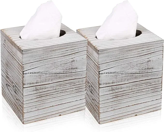 Square Tissue Box Cover With Slideout Bottom Panel. For Bathroom Vanity Countert