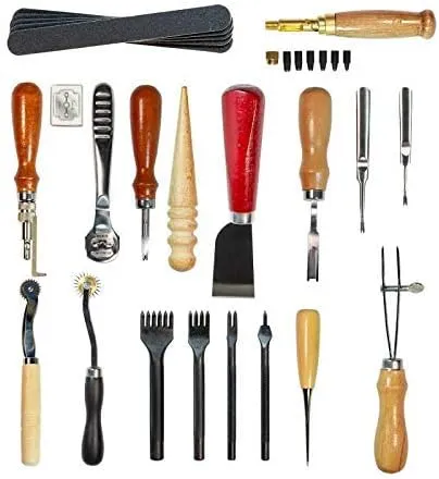 Citian Leather Tools Kit Stitching Punch Sewing Carft DIY Tool Carving Craft Saddle Working Groover and 18pcs for Hand Set Prong