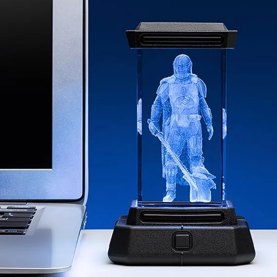 Paladone The Mandalorian Holographic Light, 3D Laser-Etched Crystal Model of... 