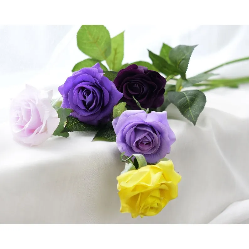 Real Touch Silk Roses Bouquet ''Happy Quintette'' Artificial Flowers 9 Stems