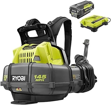 Ryobi RY40440 40 Volt 145 MPH 625 CFM Cordless Brushless Variable Speed Backpack Leaf Blower with Lithium-Ion Battery and Charge Kit