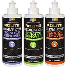 Rolite 3 Step Scratch Removal System for Clear Plastic and Acrylic Surfaces - Heavy Cut, Medium Cut and Ultra Fine Combo Set Removes Scratch and Swirl Marks, 3 - 8 Ounce Bottles