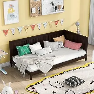 Bellemave Wood Twin Size Daybed Frame, Low Twin Bed with Headboard and Sideboard, Minimalist Floor Sofa Bed Frame for Kids Room Bedroom Living Room (Gray)