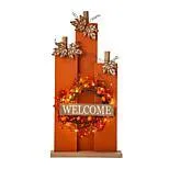 Glitzhome 30in.H Fall Lighted Wooden Pumpkin Décor with Wreath - 20648869 | HSN