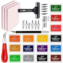 Stamp Carving Kit, 3 Rubber Blocks, Brayer, Lino Carving Tool, Precision Knife Kit