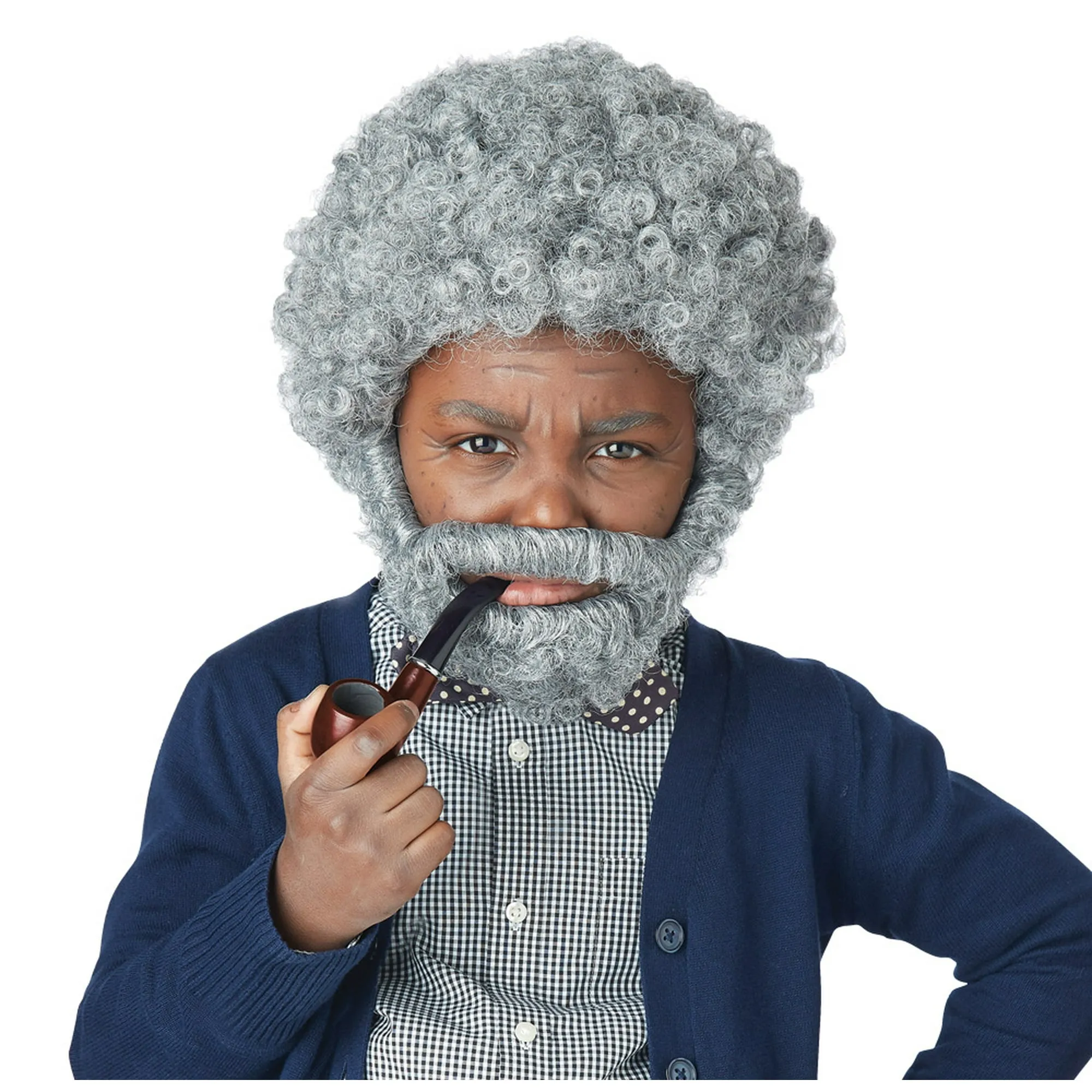 Grandpa Child Costume Wig & Pipe, Size: One Size, Grey