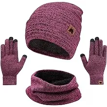 mysuntown Beanie Hat Scarf and Glove Set, Women Hats 3-Piece, Touchscreen Gloves, Winter Hat for Woman 2023