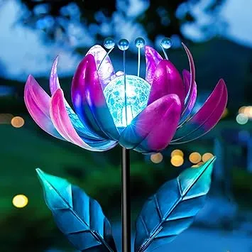 &#034;Solar Purple Metal Flower Wind Spinners Colorful Spinning Windmill Lotus Yard &#034;