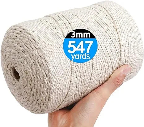 AIFUN Macrame Cord 3mm X 547yd Not Dyed 100% Natural Cotton Macrame Rope, 4 S...