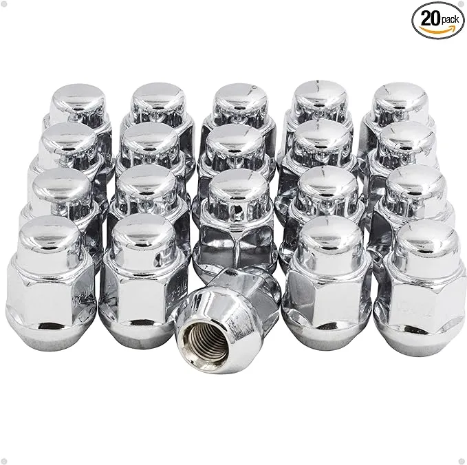 20 Pc 14mm 1.50 14x1.50 Thread Bulge Acorn 1.38 Long Lug Nuts Chrome 13/16" Hex Fits 2015 + Mustang 2005 + Challenger Charger 300C 2011 + Camaro 2018+ Jeep Wrangler