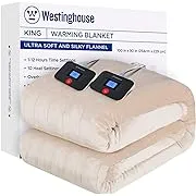 Westinghouse Electric Blanket King Size, Super Cozy Soft Flannel 100" x 90" Heated Blanket with 10 Fast Heating Levels & 1-12 Auto-Off, Machine Washable, ETL&FCC Certification, Beige