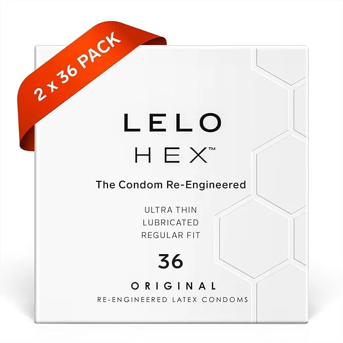 LELO HEX Original Ultra Thin Condoms with Increased Strength, Male Condom, Lubricated Condoms for Men, 2.12-Inch/54 mm Diameter (36 Pack)