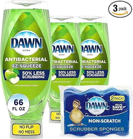 Dawn Antibacterial EZ-Squeeze Dishwashing Liquid Dish Soap,Apple Blossom Scent, (3x22 fl oz)