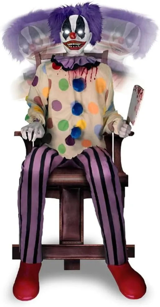 Motion-Activat<wbr/>ed Thrashing Clown with a Meat Cleaver, Halloween Animatronic