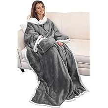 Catalonia Sherpa Wearable Blanket with Sleeves Arms, Super Soft Warm Comfy Large Fleece Plush Sleeved TV Throws Wrap Robe Blanket for Adult Women and Men, Gift for Her